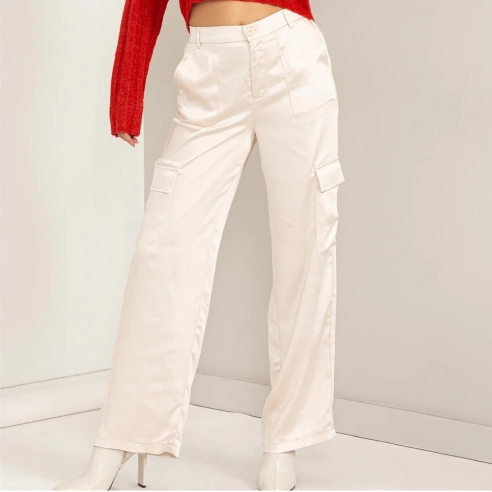 Satin Cargo Pants - Champagne SMALL NWOT